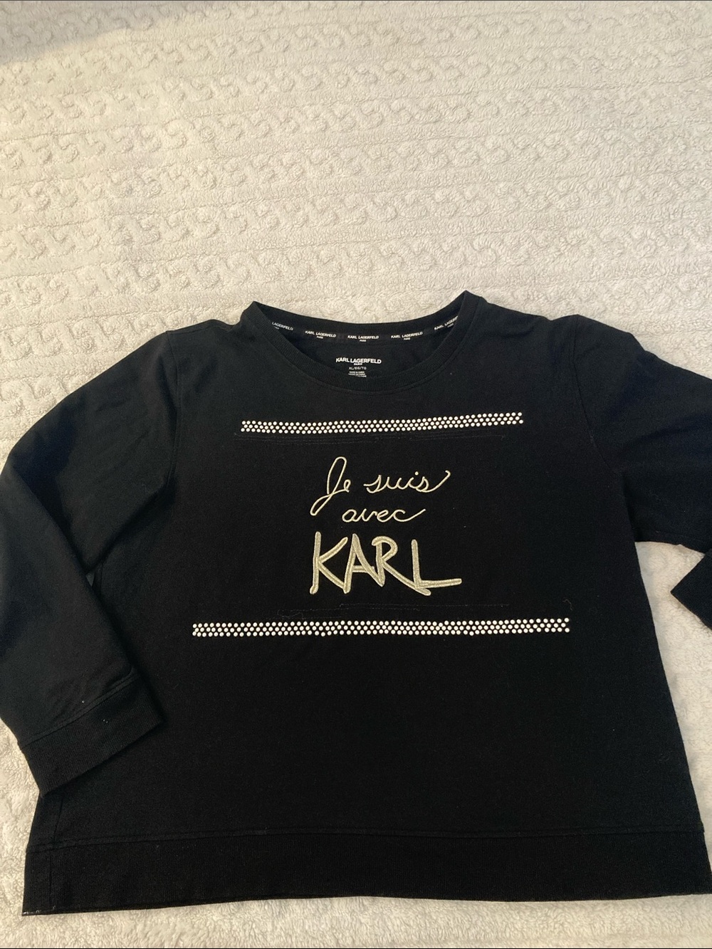 Karl Lagerfeld Kids Black Sweatshirt with Gold 'Je suis avec KARL' Script
